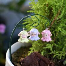 3PCS Cute Lamb Resin Hanging Ornaments With Bendable Stake, Mini Sheep Figurines For Succulent Pot, Fairy Garden Micro Landscape Decor - Multicolor - View 8