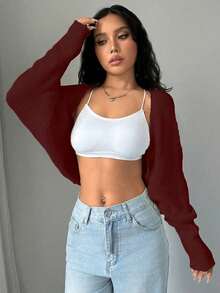 Cárdigan casual para mujer, cómodo y ligero, color sólido, perfecto para looks frescos y relajados en el día a día - Rojo - Ver 5