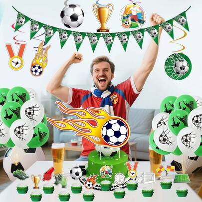  Trang trí tiệc sinh nhật chủ đề bóng đá World Cup FIFA 2026, cờ kéo trang trí hình xoắn ốc cảnh World Cup, phụ kiện trang trí bánh kem hình quả bóng đá.