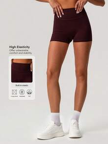 Sodalemon Shorts décontractés sans couture pour femmes, légers et sculptants. Taille européenne, couleur unie, shorts de yoga, de course et de sport - Rouge foncé - Voir 3
