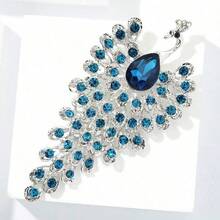 1pc European And American Fashion  Brooch, Suitable For Daily Wear, Festivals, Weddings, And Various Occasions. Very Beautiful1pc Cross-Border Europe And America Anti-Exposure Peacock Brooch, High-End Brooch With Rhinestones, Clothing Accessory, Phoenix Retro Brooch - Blue - View 2