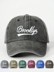 1 pièce Casquette de baseball brodée "BROOKLYN" pour hommes, lavée, style de rue décontracté pour le printemps/l'automne, les sorties, les voyages, la plage - Impression de lettres noires - Voir 10