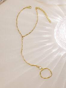 1pc Fashion Minimalist Rhinestone Inlaid Ring Bracelet, Suitable For Daily Wear, Dates, Parties And Gatherings As Women's Stylish Accessory - Yellow Gold - View 4