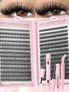 560pcs Complete DIY Lash Kit , Cluster Lashes DIY Individual Fairy Lashes, Create Delicate Comic Eye Makeup,Mixed Length Design, Easy To Trim And Fit Different Eye Shapes, Suitable For Makeup Beginners - Black - View 3