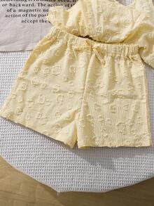 Left Mama Girls Cute Bow Halter Top And Shorts Set, Suitable For Beach Vacation In Summer - Yellow - View 7