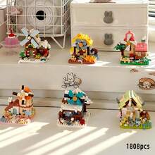 6pcs Mini Windmill Street Scene Building Block Set, 1808pcs Cute House Assembly Toy, Adult And Children Universal Assembly Model, Ideal Christmas Gift, Gift For Girls / Teenagers - 6 Windmill Houses - View 2