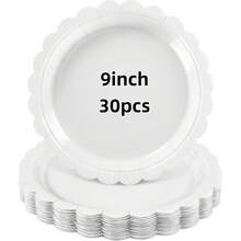 4个/10个/20个/30个贝壳边纸盘，9英寸一次性毕业派对餐盘，白色可爱甜点蛋糕盘，适用于毕业庆典、婚礼、生日、订婚等场合 - 白色 - 查看 13