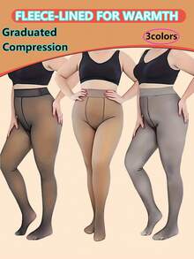 2pcs/Set Women's Plus Size Thermal Lined Tight Leggings, Micro-Compression Thermal Skinny Footed Tights, Fashionable & Elegant For Outdoor Wear, Available In 3 Colors - Multicolor - View 5