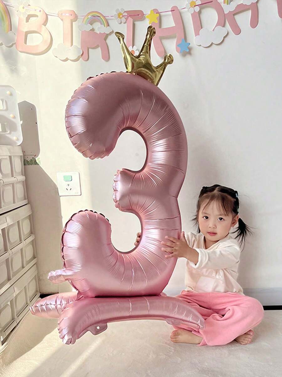 1个42英寸超大4D珍珠粉色数码气球,女孩生日装饰,一周岁生日拍照道具,生日装饰,气球 - 粉色 - 查看 1