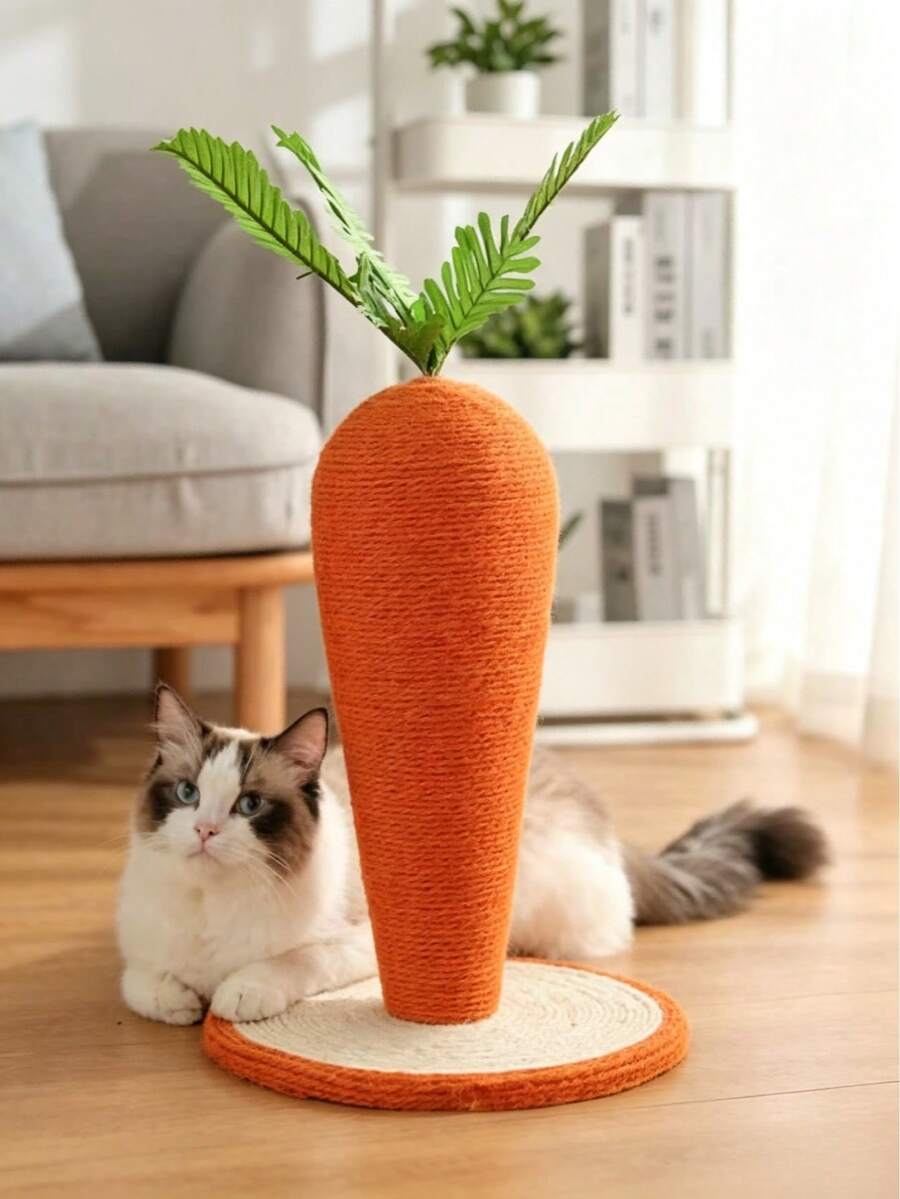 Poste de Arranhar em Formato de Cenoura & Tábua de Arranhar para Gatos, Poste de Arranhar Durável Sem Desprendimento para Gatinhos & Gatos Internos - Multicolorido - Visão 1