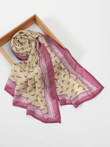 1pc Women's Moon Print Wide-Edged Headscarf, High-Quality Digital Printing Veil Headscarf, Contrast Color Wide-Edged Soft Breathable Wide-Edged Headscarf Shawl, Casual Street Style Daily Wear, Suitable For All Seasons To Match Dresses,Travel Essential,Beach Towel - Yellow - View 7