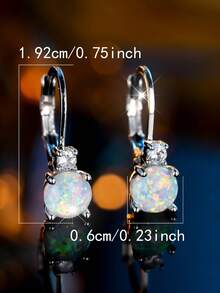 Vanel 1 Paar schicke, silbrige minimalistische Ohrringe, funkelnder runder synthetischer Opal mit CZ-Akzent, minimalistische Mode-Schmuckstücke für den täglichen Gebrauch - Silberweiß Opalweiß - Übersicht 6