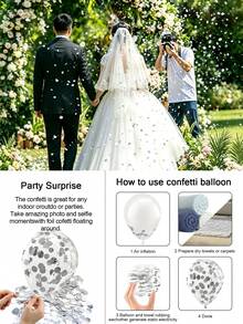 21/51/92 Silber Glitzer Ballon Set, 12 Zoll/30,48cm Silber Aluminiumfolie Konfetti Ballons, inklusive Bänder, geeignet für Geburtstage, Hochzeiten, Valentinstag Jahrestage, Singles, Abschlussfeiern, Weihnachtsthemen Party Dekorationen - Silber - Übersicht 7