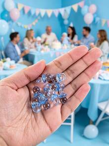 20/50pcs Mini Blue Plastic Pacifiers, Suitable For Baby Shower Decor, Desktop Decor, Party Favors, Games And Activities; Pink Plastic Pacifier Desktop Decor, Suitable For Gender Reveal, DIY Birthday Party Decoration - Blue Pacifier - View 4