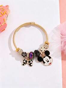 Disney 1 chiếc vòng tay mạ vàng bằng thép không gỉ thời trang, vòng tay đính hạt hình nơ hoạt hình Mickey và Minnie tự làm. - Nhiều màu - Xem 3