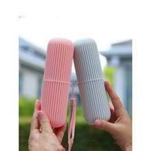 1 Estuche para cepillo de dientes de color aleatorio con tapa - Soporte multifuncional para cepillo de dientes, accesorio de baño para el hogar y viajes, vaso portátil para cepillo de dientes - Color aleatorio - Ver 3