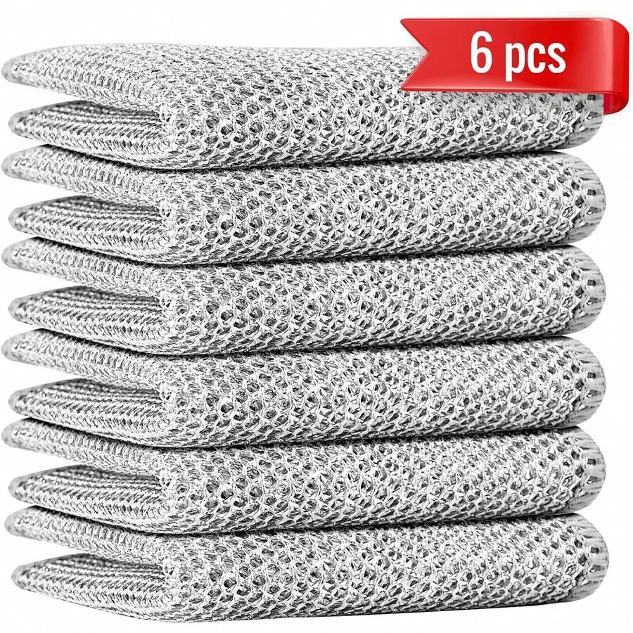 6pcs Double Layer Multifunctal Non-Scratch Wire Dishcloth, Multipose Wire Dishwashing Rags Wire Cleaning Cloths Wire Dish Towels For Sinks, Pots, Pans, Counters And Cooktops In The Kitch Variant 1 - 6 - 查看 1