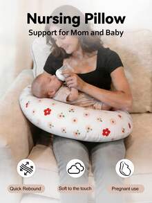 U-Shaped Nursing Pillow For Breastfeeding – Soft Comfortable Feeding Cushion For Moms & Newborns, Removable Washable Cover - Small Red Flowers - View 2