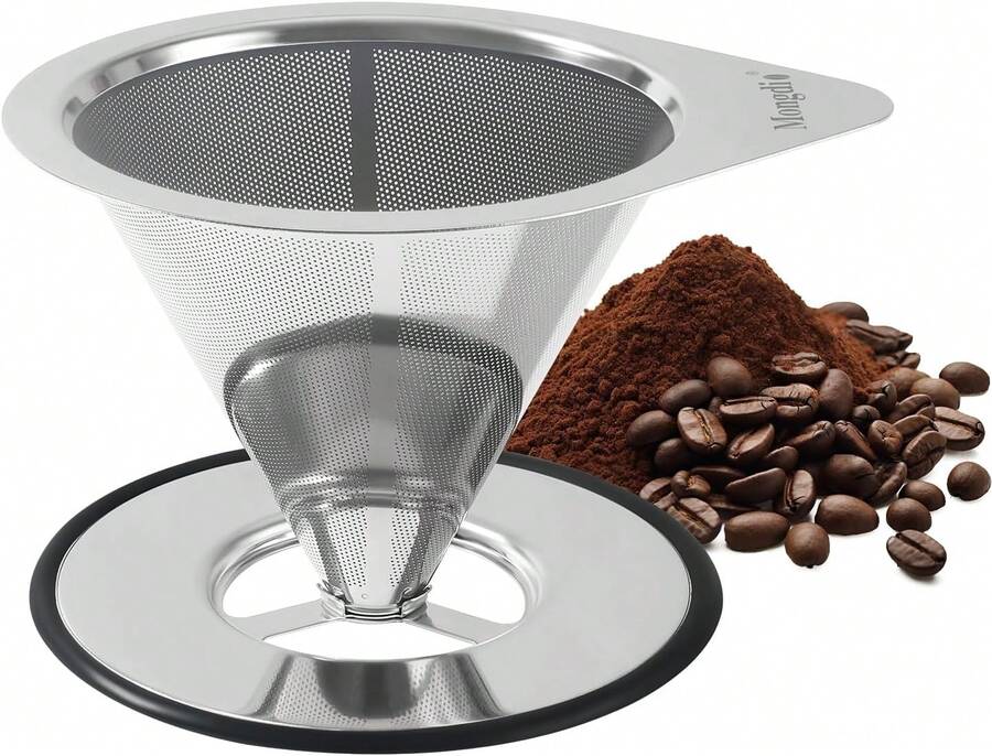 Mongdio Pour Over Coffee Dripper, Stainless Steel Coffee Dripper, Reusable Metal Coffee Filter, Double Mesh Design Of Pour Over Coffee Maker With Removable Base, 1-2 Cups - ColorA - View 1
