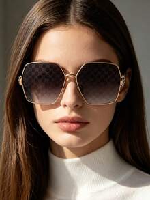 Gafas de moda vintage de metal con forma poligonal para mujer, montura dorada, lentes degradadas grises, elegantes GUCCI GG2163S-001 61 - Camel - Ver 1