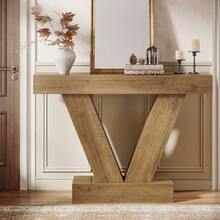 LITTLE TREE Brown Narrow Console Table, 105cm Entryway Sofa Table With V-Shaped Legs For Indoor Daily Use - Light Brown - View 4