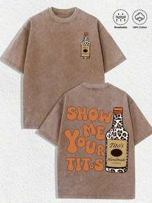 Summer Tops1 PCS Small Tito's Vodka Bottle Graphic (Leopard - Print), Back "SHOW ME YOUR TITOS" Lettering (Retro - Style Font) & Large Tito's Vodka Bottle Graphic (Leopard - Print), 100% Cotton Breathable Apparel Suitable For Men, Women, Vodka Enthusiasts, Streetwear Lovers, Edgy Fashion Aficionados, Party - Goers, Perfect For Casual Daily Wear, Street Style Ings, Parties, Hangs With Friends, Music Festivals & Urban Fashion OccasionsLoose And Comfortablesummer Clothes - 咖啡棕 - 查看 12