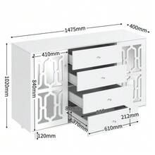 White Mirrored Sideboard With Cool Crystal Handles, For Living And Dining Room, 147.5 X 40 X 102cm - White - View 4