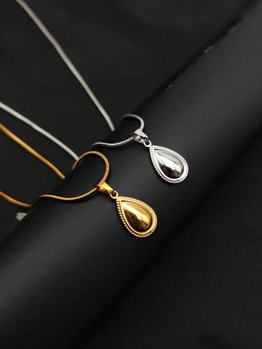 1 chiếc dây chuyền mặt dây hình giọt nước và hình thoi hình học mạ vàng 18K bằng thép không gỉ, kiểu dáng độc đáo và thanh lịch theo phong cách Châu Âu và Mỹ. - Nhiều màu - Xem 1