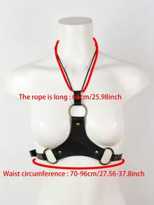 Y2K 女式朋克黑色 PU 皮革胸部束身衣，金属 O 型环胸部束身衣上装，哥特前卫音乐节和锐舞派对服装配饰 - 黑色 - 查看 5