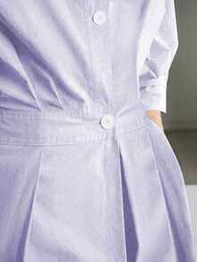 2025 Spring/Summer New Solid Color V-Neck Belted Flared Dress, Commuting Fashion Elegant - Mauve Purple - View 5