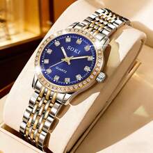 SOKI Women's Watch Luminous Hands Electronic Drive And Pointer Display Rhinestone Inlaid Case Gorgeous And Fashionable Style Zinc Alloy Case And Strap Daily Wear Backto-School Season Telling Time Birthday Gift Also An Ideal Choice For Yourself Or Friends - Gold - View 4
