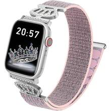 Creative Crown 单圈表带，兼容 38mm 40mm 41mm 42mm 44mm 49mm 46mm，可调节柔软表带，兼容 SE Ultra 系列 10/9/8/7/6/5/4/3/2/1，男女通用，可调节尼龙单圈弹性表带 - 閃亮 - 查看 3