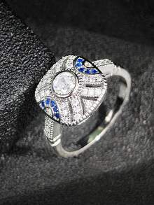 MOONSO 1pc New Vintage Hollow Design Fashionable Exquisite Inlaid Shiny Synthetic Zirconia Women's Ring R5019 - R5019 - View 2
