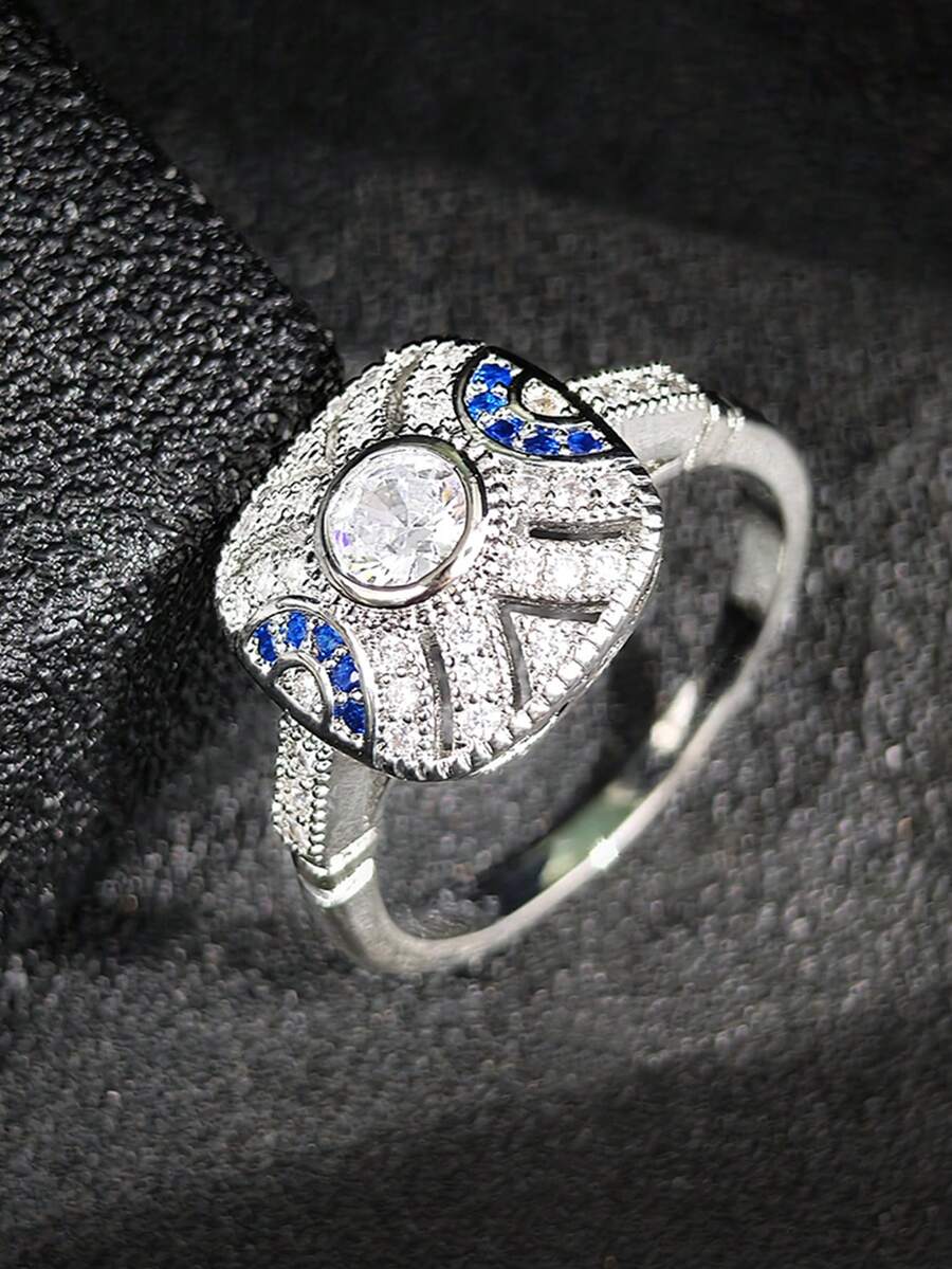 MOONSO 1pc New Vintage Hollow Design Fashionable Exquisite Inlaid Shiny Synthetic Zirconia Women's Ring R5019