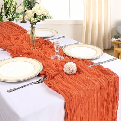 1 chiếc khăn trải bàn voan màu cam, khăn trải bàn nhăn kiểu Bohemian, khăn trải bàn mỏng cổ điển, thích hợp cho đám cưới, tiệc cô dâu, trang trí tiệc sinh nhật, có thể dùng để trang trí lò sưởi, ghế, rèm cửa và cổng cưới.