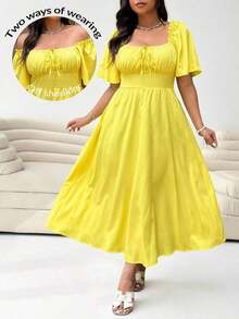 GalTyme Vestido casual con estampado floral pequeño para mujer talla grande, primavera/verano - Amarillo - Ver 12