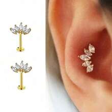 1-3pcs Fashionable Stainless Steel Cubic Zirconia Crown Stud Earrings, Cartilage/Tragus Jewelry, Lip Ring, Body Piercing Accessories For Women - Ear Bone Studs - View 9