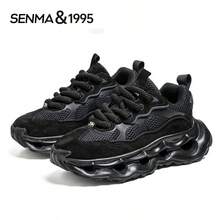 SENMA Giày thể thao nam đế dày, lưới thoáng khí, buộc dây, kiểu dáng casual. - màu đen - Xem 4