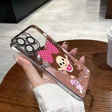 スマホケース TPUケース メッキ加工 レンズ保護カバー付き キャラクターイラスト 可愛いデザイン 大人可愛い 女子向け 柔らかTPU 全面保護 耐衝撃 傷防止 カメラレンズ保護 レンズ全体保護 17pro Max/17pro/17/11/12/13/14/15/15Pro/15PluS/15Pro Max/16/16Pro/16PluS/16Pro Max/MIN/X/XR 対応 インスタ映え 大人上品 プレゼント - 黑色 - チェックする 6