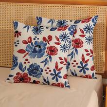 2PCS July 4th Patriotic Floral Pillowcase, Red And Blue Watercolor Flower Decorative Pillowcase, Independence Day Home Decor, Single-Sided, Pillow Insert Not Included - Two-piece Set In Multiple Colors - View 1