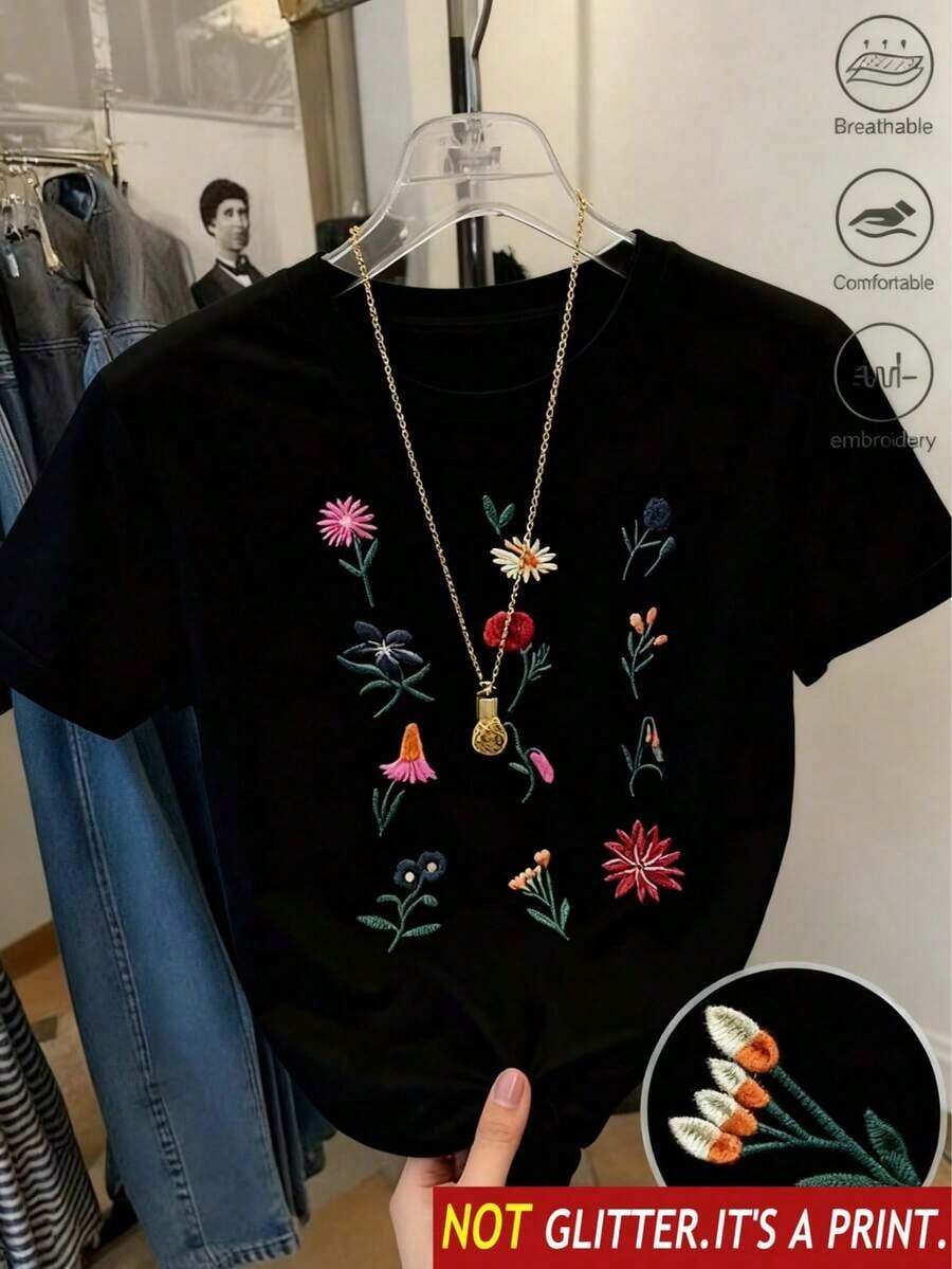 Women's Basic Short Sleeve T-Shirt Autumn/Winter 2026: Crew Neck, Loose Fit, Floral Print, Silky Soft Fabric With A Perfect Drape And ULTRA VERSATILE - Vintage Street Style Unisex Loose Cotton Short Sleeve Crew Neck T-Shirt - 3 - 查看 1