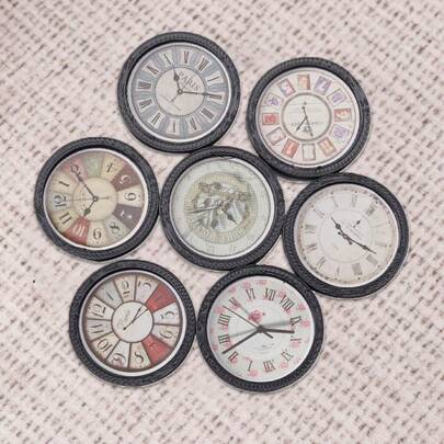 7pcs Mini Dollhouse Wall Clock Set, DIY Dollhouse Accessories Miniature Model, 1:12 Scale Model Room Decor, Micro Landscape Handicraft, Perfect Gift For Holidays, Diorama