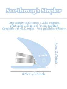 1pc Mini Clear Portable Stapler With See-Through Design, Staples Up To 20 Sheets, Holds 100 Staples – Compact Office Desk Accessory - Storix - View 5
