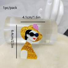 1pc White Textured Girl Acrylic Brooch, 1pc Purple Girl Acrylic Brooch, 1pc Yellow Hair Girl Acrylic Brooch, Suitable For Clothes, Bags, Hats, Accessories - A - View 4