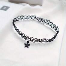 1 chiếc vòng cổ choker mặt dây chuyền hình ngôi sao năm cánh kiểu dáng tối màu, dệt thủ công, kiểu dáng retro dành cho nữ. - Mặt dây chuyền Ngũ Giác Đen - Xem 2