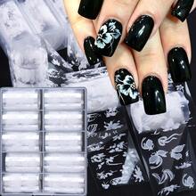 10 Rolls/Box White Floral Butterfly Nail Transfer Foil Set, Elegant Romantic White Ink Wash Style Flower Nail Art Transfer Paper, Perfect For Nude And French Manicure, Suitable For Women And Girls To Use On Dates, Weddings And Parties - White - View 2