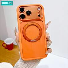 Ốp lưng điện thoại từ tính Koolife 1 chiếc màu cam, chất liệu PC+TPU bền chắc, chống rơi vỡ, giá đỡ xoay 360° và tương thích MagSafe, khung mờ, mặt lưng cứng cáp dành cho Apple 17/17 Pro/17 Pro Max - trái cam - Xem 3