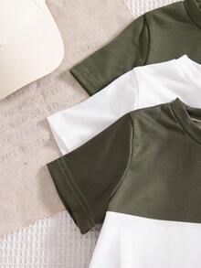 3pcs/Set Boys' Casual Printed Short Sleeve T-Shirts, Random Decorative Patterns For Everyday Wear - Dark Green - View 4