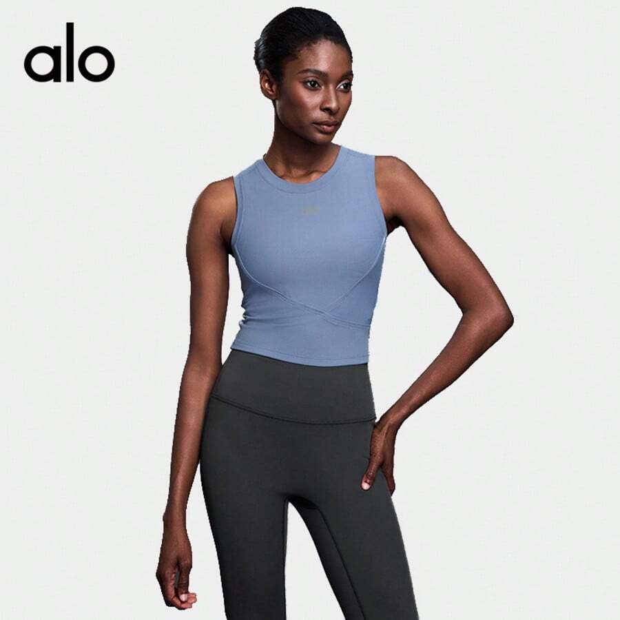 Alo Yoga Sleeveless Sports Vest, Short-Sleeved Top, Slim Fit, Suitable For Running, Fitness, And Yoga. - Màu xanh lam - Xem 1