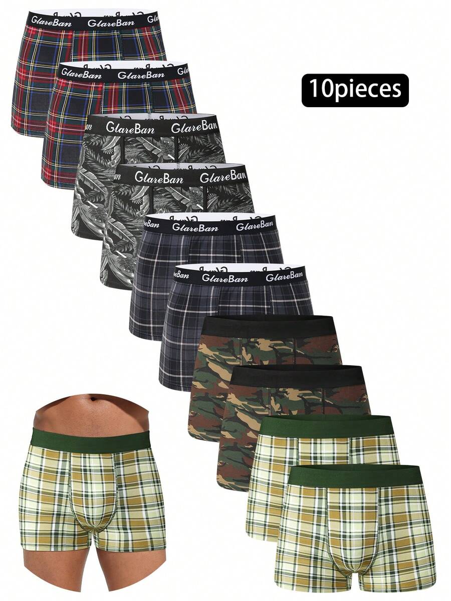 10pieces Pack Brand Boxer Cotton Print Style for Men Panties New Underwear Male And Underpants For Shorts Slips Comfortable Briefs - Verschiedenfarbig - Übersicht 1